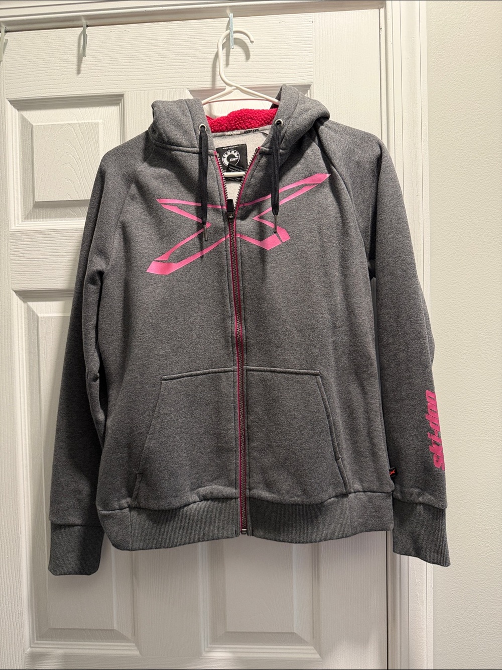 Ski-Doo Gray Zip Hoodie with Pink Logo